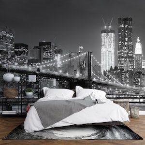 New York City Wallpaper Black and White Peel and Stick Wallpaper New York Wall Mural Self Adhesive Removable Fabric Wallpaper PW188