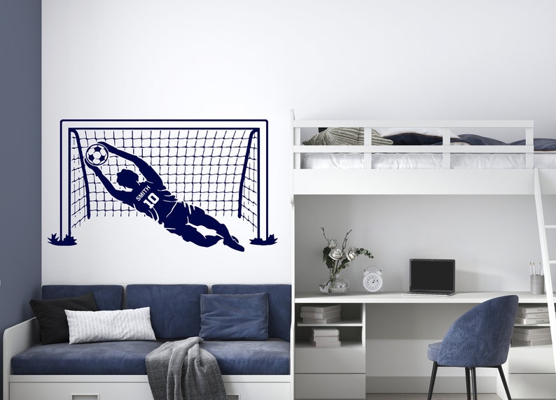 Personalized Name Soccer Goalkeeper Wall Decal Soccer Player Wall Sticker Soccer Wall Decor sc38 image 3