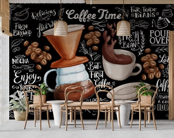 Coffee Peel and Stick Wallpaper for Coffee Shop Self Adhesive Removable Fabric Restaurant Mural Wallpaper PW161