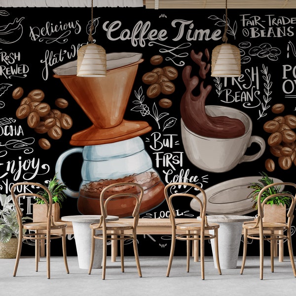 Coffee Peel and Stick Wallpaper for Coffee Shop Self Adhesive Removable Fabric Restaurant Mural Wallpaper PW161