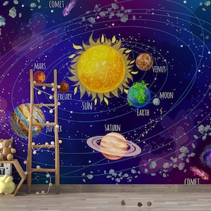 Space Wallpaper Peel and Stick Kids Bedroom Astronaut Planet Solar System Sky Wall Mural Self Adhesive Outer Space Removable Wallpaper PW338