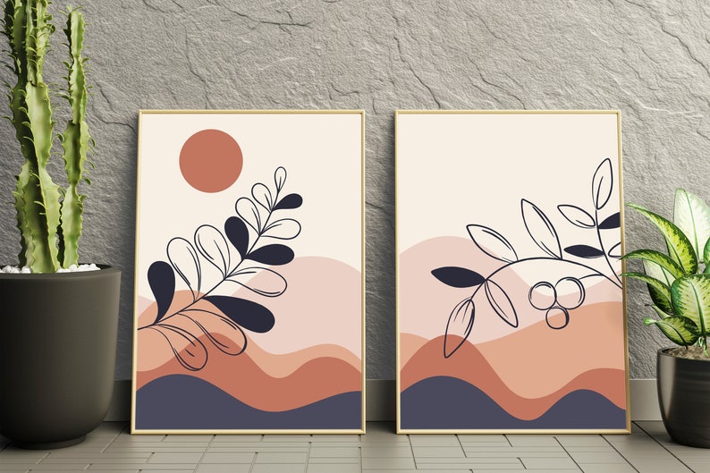 Boho Abstract Art Print Set | Botanical Bohemian Wall Decor | Modern ...