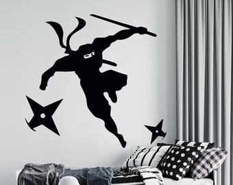 Autocollant Mural Ninja/samouraï En Vinyle Noir - 42x53 Cm - Décoration Chambre Enfant, Bureau, Salon