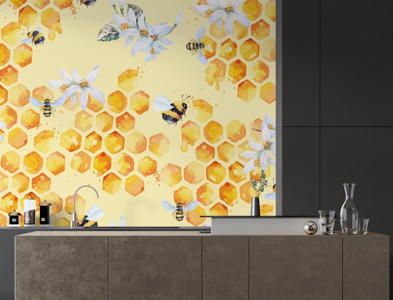 Bee Peel and Stick Wallpaper Yellow Honey Bees Wall Mural Self - Etsy