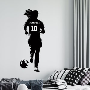 Personalized Name Girl Soccer Wall Decal | Soccer Player Wall Sticker | Soccer Wall Decor | sc41