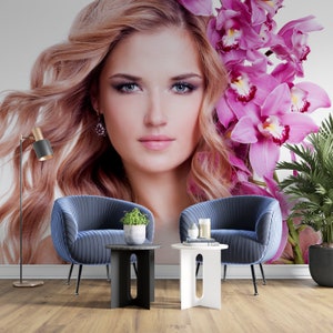 Woman Face Peel and Stick Wallpaper for Beauty Salon Self Adhesive Removable Fabric Spa Salon Mural Wallpaper PW249