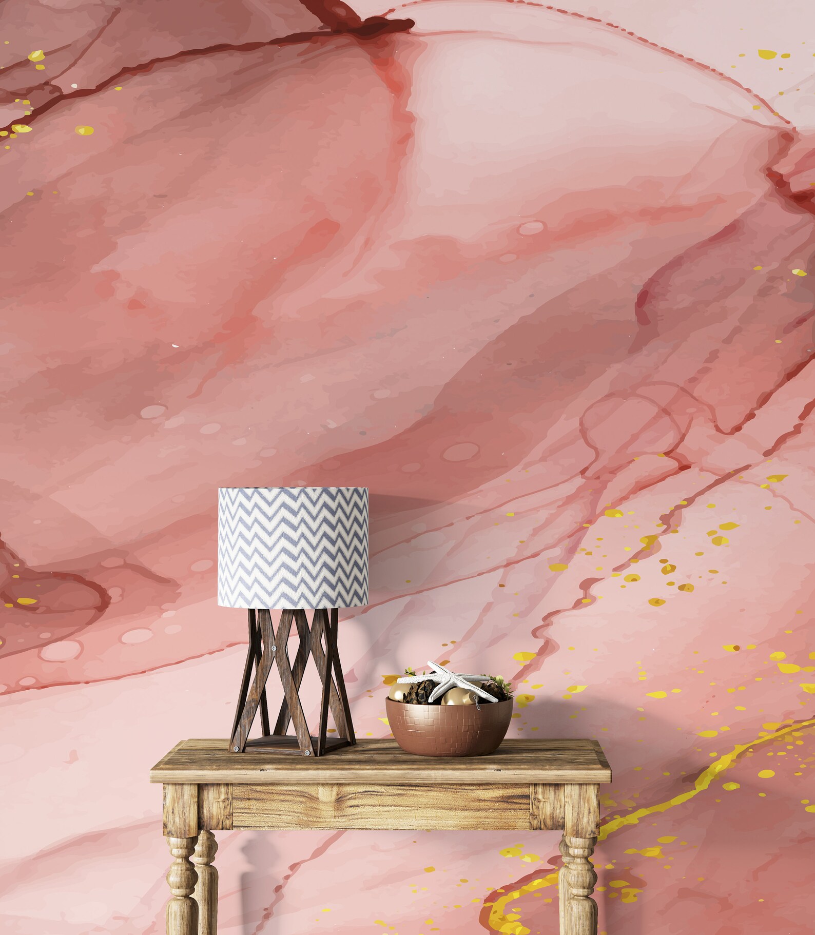 Marble Peel and Stick Wallpaper Pink Brown Wall Mural Self Etsy