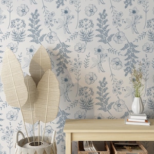 Blue Floral Wallpaper Peel and Stick Retro Blue Floral Pattern Self Adhesive Removable Wallpaper Bedroom Living Room Kitchen Nursery PW683
