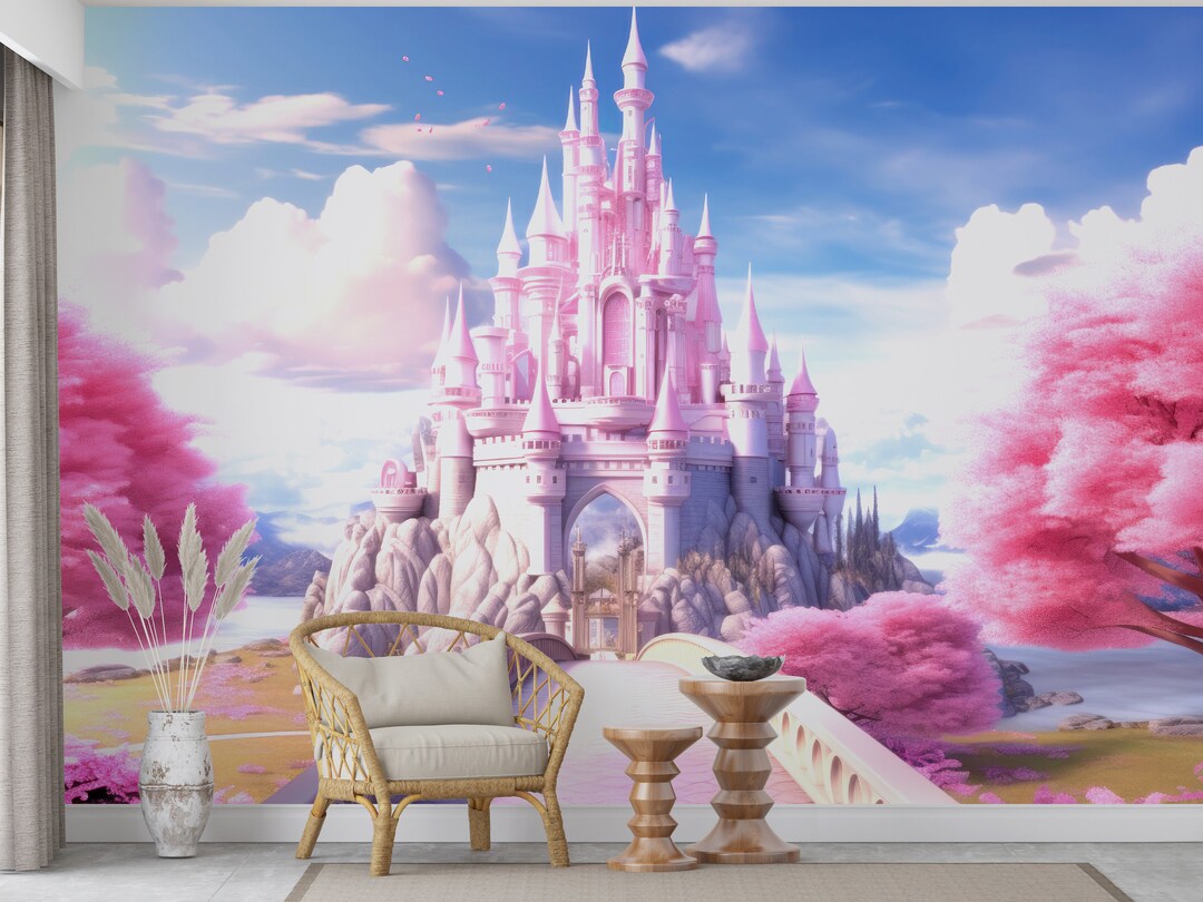 Enchanted Pink Castle Mural | Princess Nursery Peel & Stick Removable ...