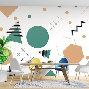Geometric Abstract Wallpaper Pastel Colors Peel n Stick Mural Self Adhesive Removable Modern Wall Mural PW722
