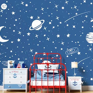 Space Wall Decal Moon Stars Wall Decal Constellation Wall Sticker Sky Planets Comets Galaxy  Wall Art C2