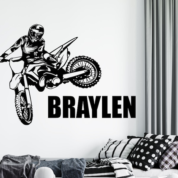 Personnalisé Personnalisé Nom Motocross Wall Decal Moto Wall Sticker Dirt Bike Wall Decor 4276