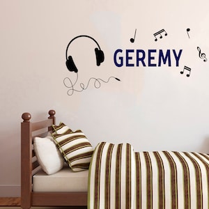 Personalized Name Headphones Music Notes Wall Decal Music Wall Decor Music Instrument Wall Decal 5172