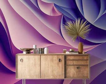 Amethyst Swirl 3D Abstract Mural Pink Purple Layered Wave Modern Wallpaper PW240