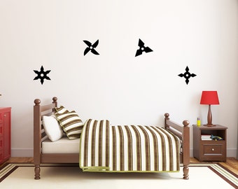 Set of 4 Ninja Stars Wall Decal | Ninja Stars Wall Sticker | Ninja Stars Wall Decor | Ninja Wall Decor for Boys Bedroom