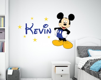 Sticker mural prénom personnalisé | Sticker mural Mickey | Sticker mural avec nom personnalisé | Sticker chambre d'enfant cus139