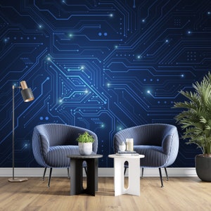 Circuit  Wallpaper Technology Wall Graphics Peel and Stick Wallpaper Office Self Adhesive Removable Mural PW301