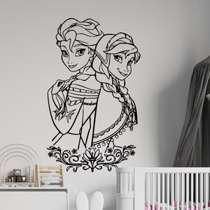 Princess Elsa and Anna Wall Decal | Frozen Wall Decor | Cartoon Wall Sticker | Wall Decor for Girls Bedroom DP28