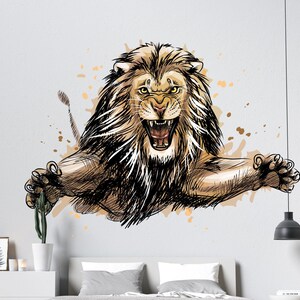 Calcomanía de pared de león / Adhesivo de pared de león a todo color / Decoración de pared de león TGC19
