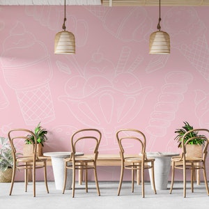 Ice Cream Wall Graphics Peel and Stick Wallpaper Ice Cream Cafe Restaurant Self Adhesive Removable Pink Wallpaper PW421