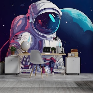 Astronaut Wallpaper Schälen und Stick Kinderzimmer Astronaut Planet Weltraum Himmel Wandbild Selbstklebende entfernbare Tapete PW341