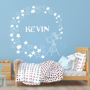Sticker mural constellation étoiles nom personnalisé télescope d'astronomie Sticker mural étoiles art mural ciel C13