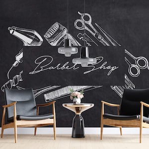 Barber Shop Wallpaper for Salon Peel and Stick Self Adhesive Removable Barber Shop Wall Graphics Hair Cuts Vintage Wallpaper PW578