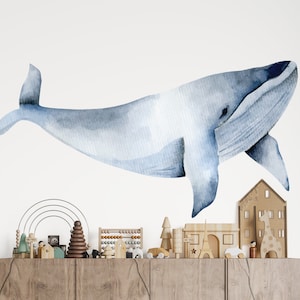 Watercolor Whale Wall Decal Nautical Nursery Wall Decor Under the Sea Wall Sticker for Kids Room Decor CD86