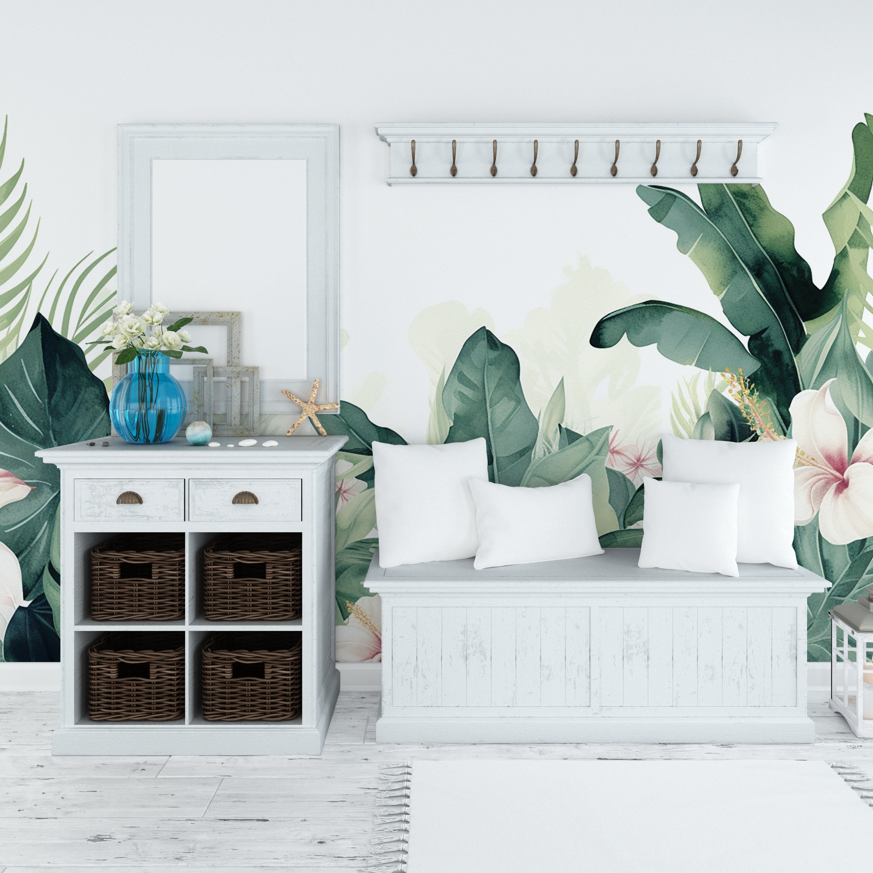 Jungle Leaves Wallpaper Mural | Peel & Stick Tropical Green Mural ...