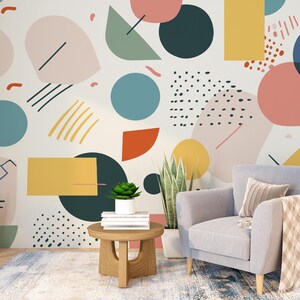 Geometric Abstract Wallpaper Pastel Colors Peel n Stick Mural Self Adhesive Removable Modern Wall Mural PW721