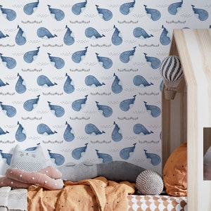Whale Peel and Stick Wallpaper Ocean Waves Whale Fish Wallpaper Self Adhesive Removable Fabric Wallpaper PW85