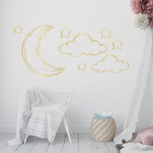 Moon & Stars Wall Decal Sky Clouds Wall Decor for Nursery Moon Wall Sticker 4370