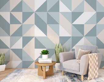 Nordic Angles | Geometric Modern Wallpaper | Blue and Beige Peel and Stick Wall Mural | PW724
