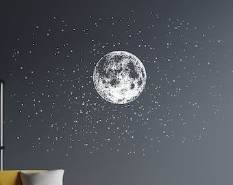 Moon and Stars Wall Decal Constellation Wall Sticker Sky Wall Art c1