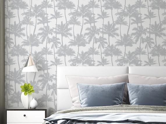 Palm Tree Peel and Stick Wallpaper Gray Self Adhesive - Etsy