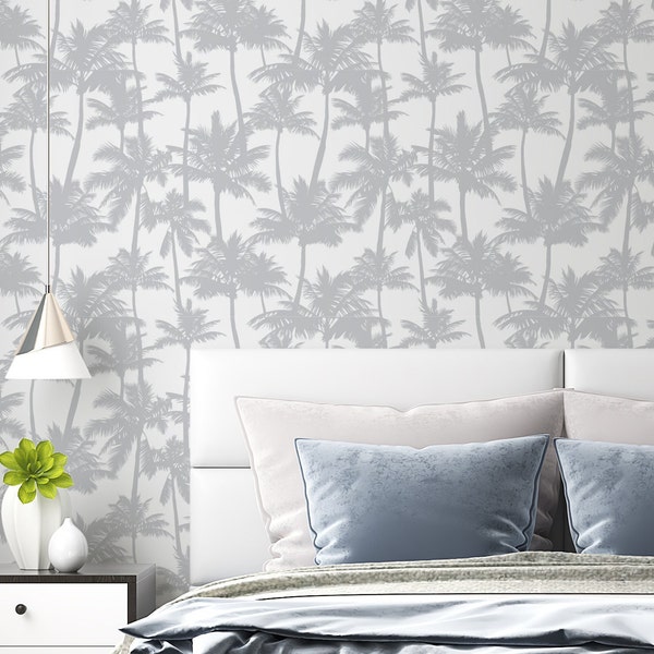 Palm Tree Peel and Stick Wallpaper Gray Self Adhesive Removable Fabric Wallpaper PW118