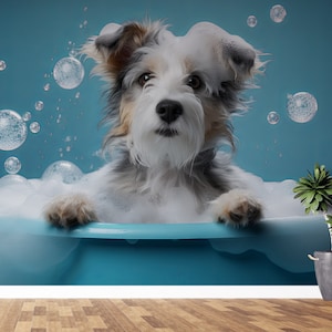 Dog Grooming Wall Graphics Peel and Stick Wallpaper Dog Grooming Self Adhesive Removable Fabric Veterinary Clinic Mural PW356