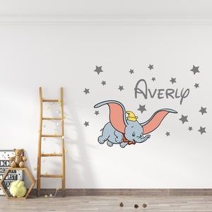 Custom Name Dumbo Elephant Wall Decal Dumbo Wall Sticker  Nursery Wall Decor CUS192