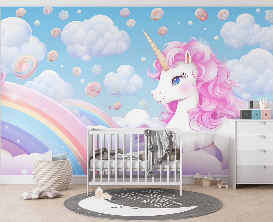 Unicorn Rainbow Wallpaper Peel and Stick Wallpaper Blue Purple Pink