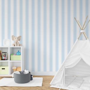 Pastel Blue Stripe Wallpaper Vertical Stripe Peel and Stick Nursery Wallpaper Self Adhesive Removable Striped Geometric Wallpaper PW714