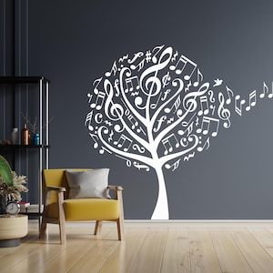 Music Notes Tree Wall Decal Music Wall Decor Music Instrument Wall Decal 435t