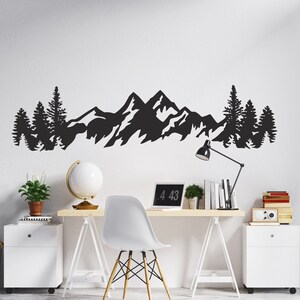 Nature Mountains Wall Decal | Mountain Wall Sticker | Pine Trees Mountains Wall Decal | Adventure Wall Decor (custom mnt)