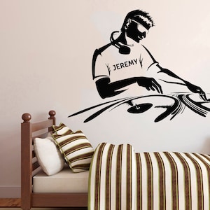Personalized Name DJ Wall Sticker Headphones Music Notes Wall Decal Music Wall Decor Music Instrument Wall Decal 5170
