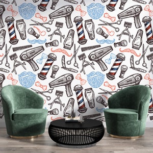 Barber Shop Wallpaper for Salon Peel and Stick Self Adhesive Removable Barber Shop Wall Graphics Hair Cuts Vintage Wallpaper PW568