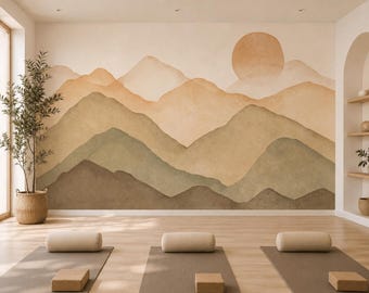 Golden Dunes | Sunset Mountain Wall Mural | Warm Neutral Landscape Wallpaper | Boho Desert Decor | PW622