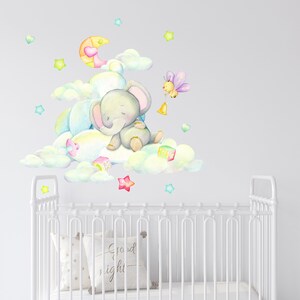Cute Baby Elephant Watercolor Wall Decal for Kids Nursery Elephant Wall ...