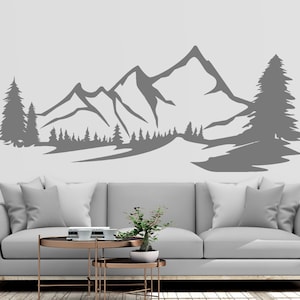 Nature Mountains Wall Decal | Mountain Wall Sticker | Pine Trees Mountains Wall Decal | Adventure Wall Decor MNT10