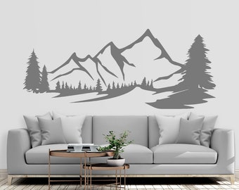 Nature Mountains Wall Decal | Mountain Wall Sticker | Pine Trees Mountains Wall Decal | Adventure Wall Decor MNT10