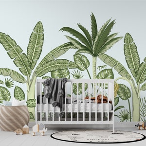 Tropical Forest Wall Mural Peel and Stick Wallpaper Jungle Wallpaper Self Adhesive Removable Fabric Palm Trees Wallpaper Kids Bedroom  PW57