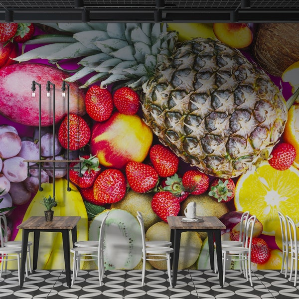 Smoothie Cafe Wall Graphics Peel and Stick Fruit Wallpaper Smoothie Drink Juice Bar Restaurant Self Adhesive Removable PW205